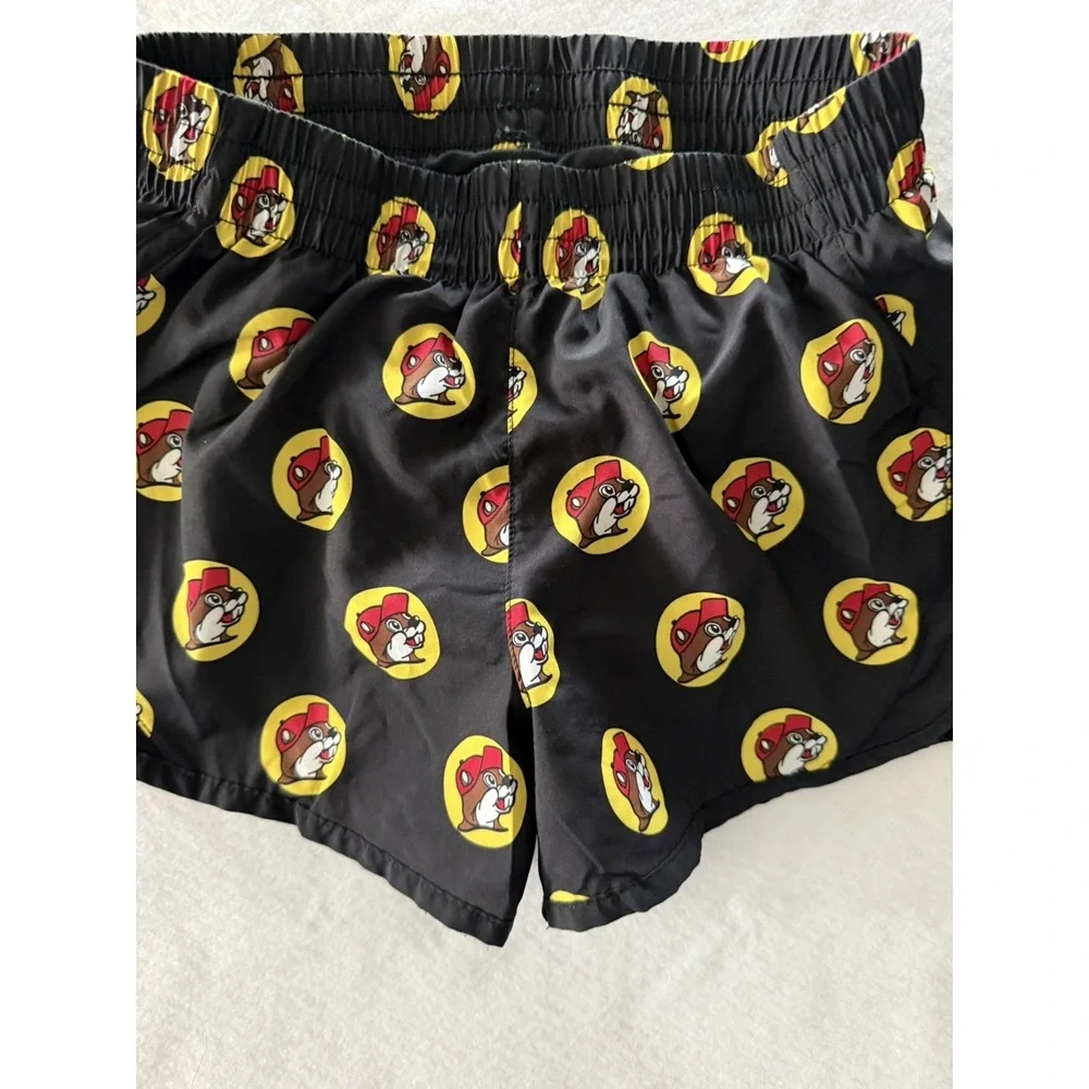 Buc-ees Kids Black All Over Character Print Elastic Lined Shorts/Swim Size YL